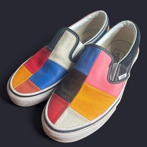 Vans Patchwork Suede Canvas Leather Slip-On Skate Shoes Unisex men 7 women 8.5